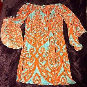 2B Together Orange and Teal Patterned Dress SIZE MEDIUM